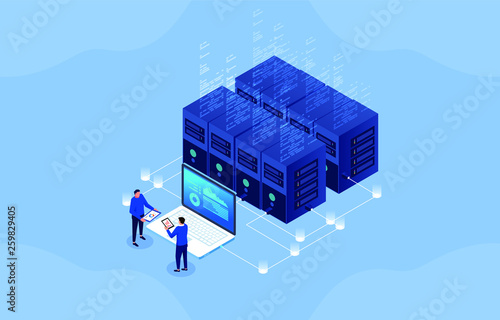 Server room, modern financial network technology, big data network visualization