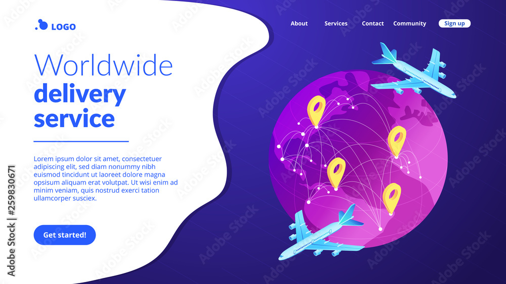 Globe and air cargo trucking and plane logistics network. Global