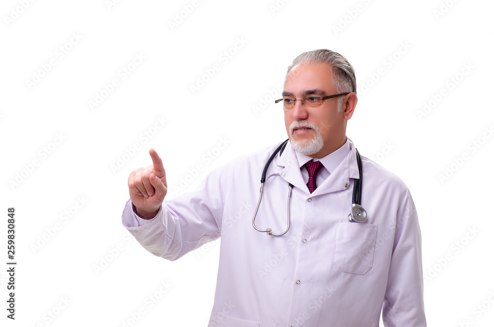 Old male doctor isolated on white Old male doctor isolated on white