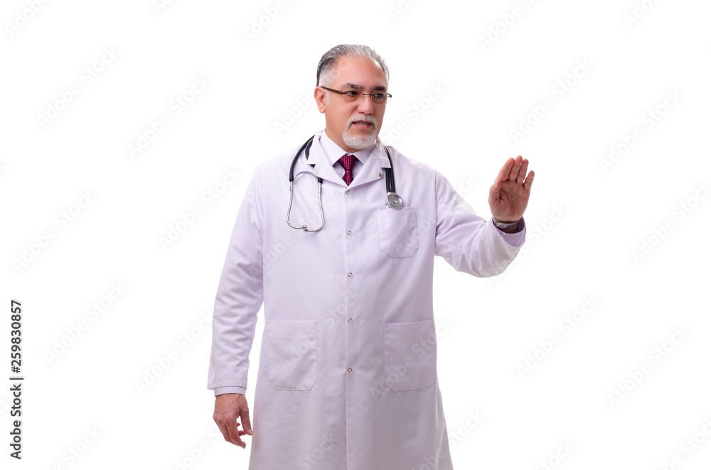 Old male doctor isolated on white 