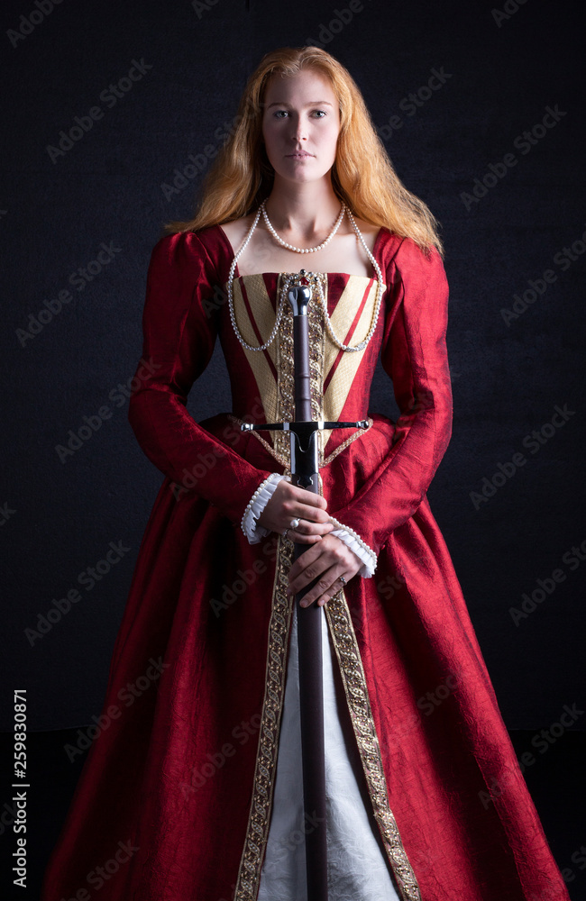 Tudor woman in red dress