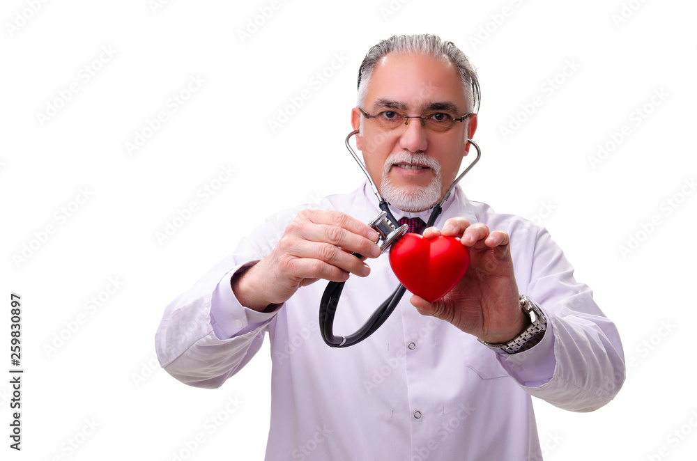 Old male doctor isolated on white Old male doctor isolated on white