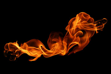 movement of fire flames isolated on black background.