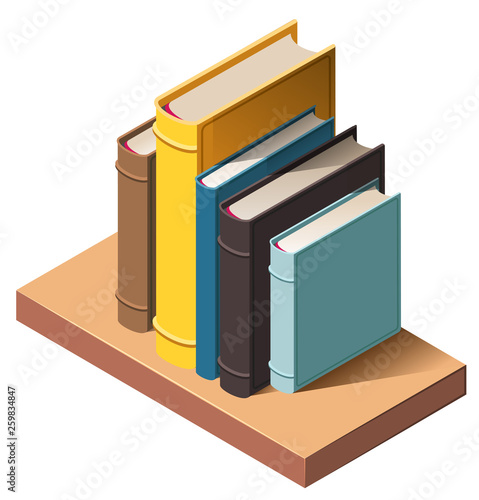 Books on wall bookshelf isometric 3d icon illustration