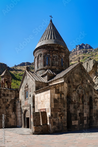 Monastery of Geghard, unique architectural construction in the Kotayk province of Armenia. UNESCO World Heritage photo