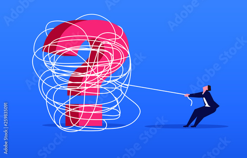 Doubt, the businessman tried to unravel the question mark tied by the rope mess