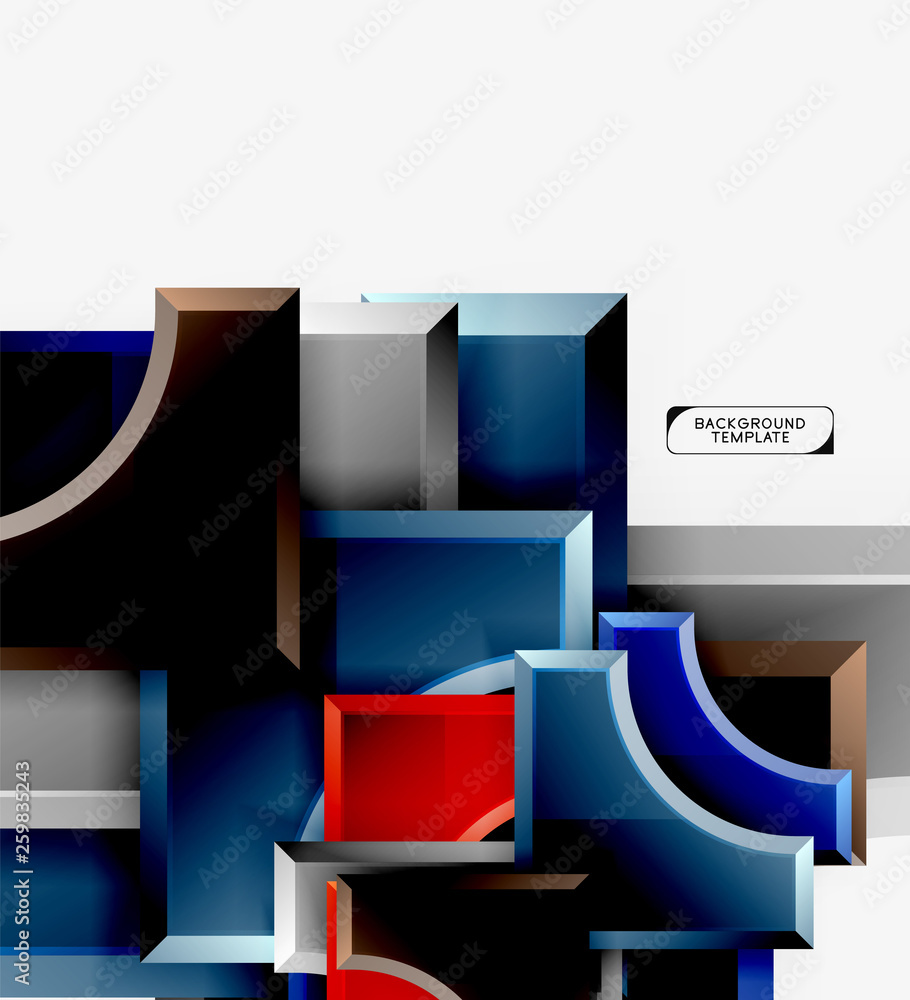 3d futuristic shapes vector abstract background made of glossy pieces with light effects