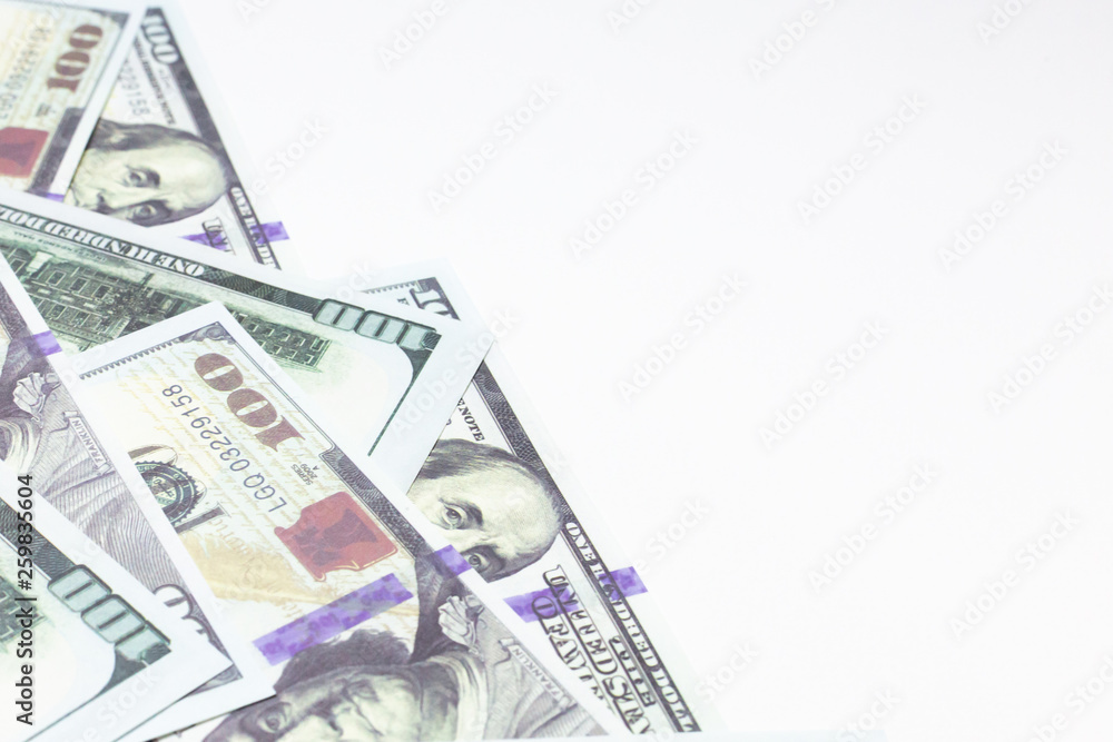 The Close up 100 dollar banknote on white background for business content.. The Close up 100 dollar banknote on white background for business content..