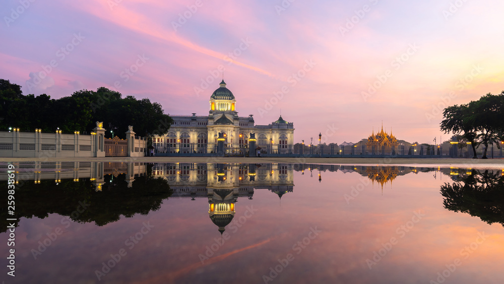 Bangkok City - Dusit Palace , Ananta Samakom Throne Hall in Bangkok , beautiful sunset , Landscape Thailand