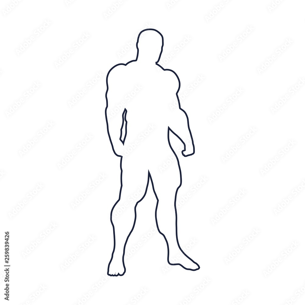 Bodybuilder outline silhouette. Muscular man posing. Simple style illustration. Sport concept. Bodybuilder outline silhouette. Muscular man posing. Simple style illustration. Sport concept.