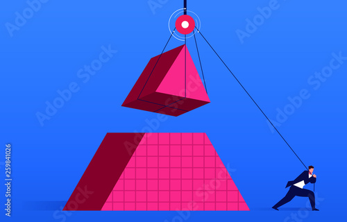 Finished, the merchant completes the pyramid puzzle with a fixed pulley