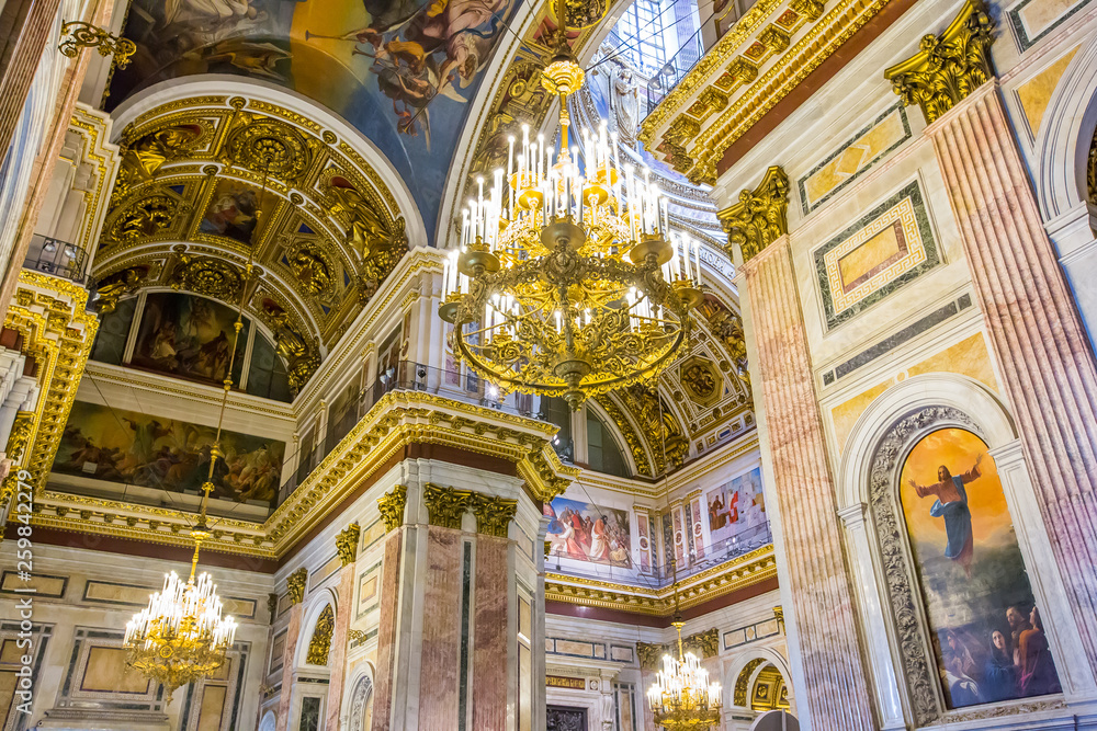 Saint Isaac's Cathedral, interior. Ornate religious edifice with gold dome - Saint Petersburg, Russia