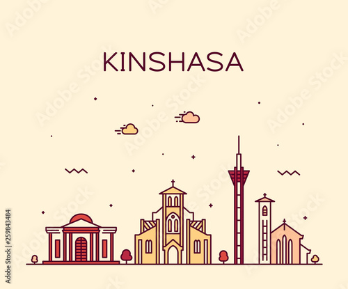 Kinshasa skyline Congo vector city linear style