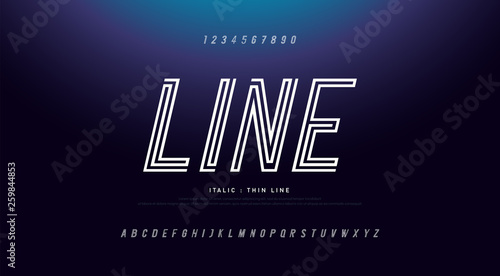 modern alphabet thin line italic fonts and numbers. Typography urban font uppercase and number. vector illustration