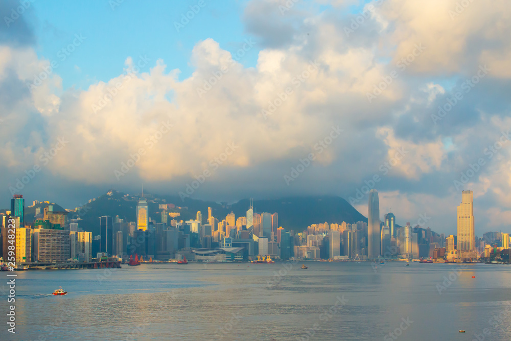Fototapeta premium Hong Kong city skyline, China at sunrise