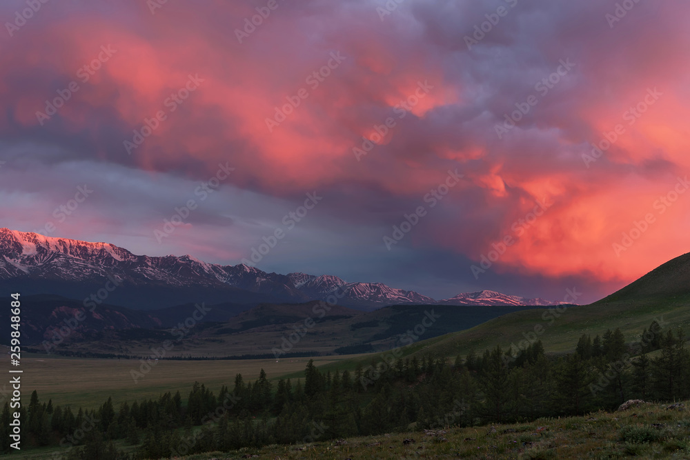 Fototapeta premium sunrise mountains clouds sky forest