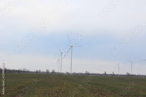 Windmills for electric power production, Zaragoza Province, Aragon, Spain.