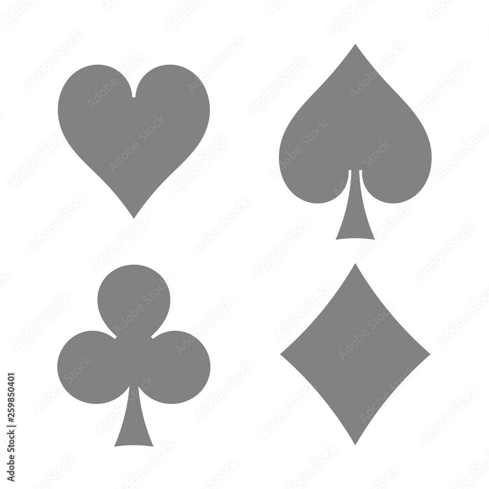 Playing cards suits. Spades, hearts, diamonds, clubs icons. Game cards signs. Isolated vector illustration Playing cards suits. Spades, hearts, diamonds, clubs icons. Game cards signs. Isolated vector illustration