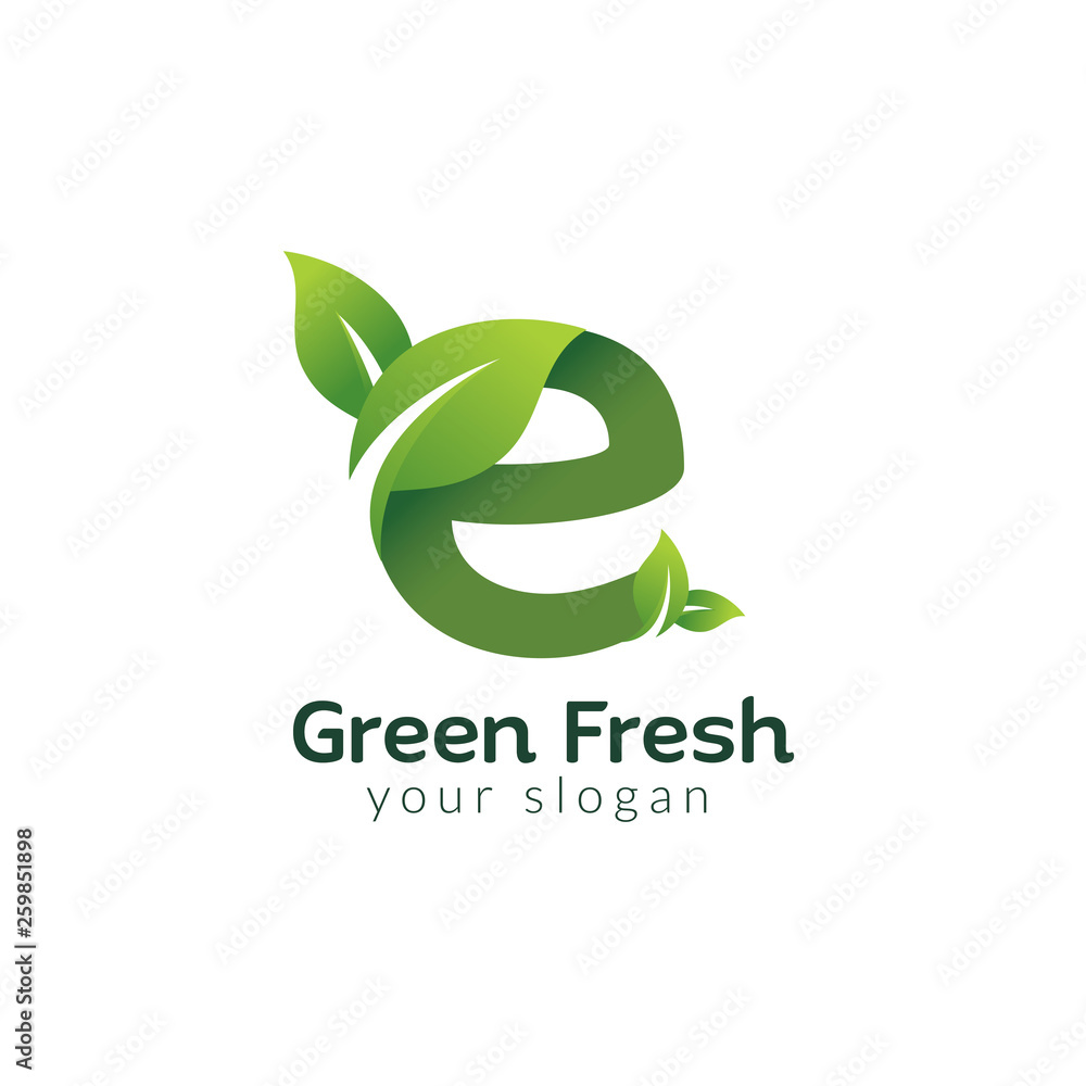 Eco green letter E logo design template. Green alphabet vector design ...