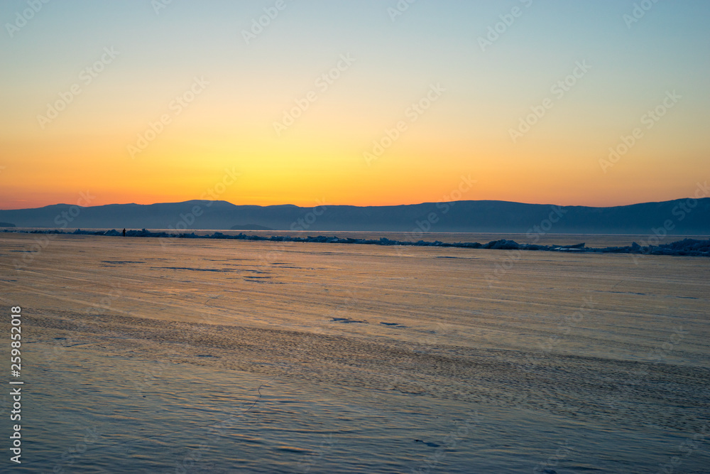Winter sunset over Lake Baikal