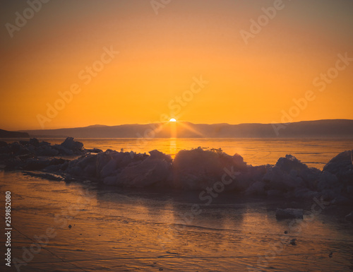 Winter sunset over Lake Baikal