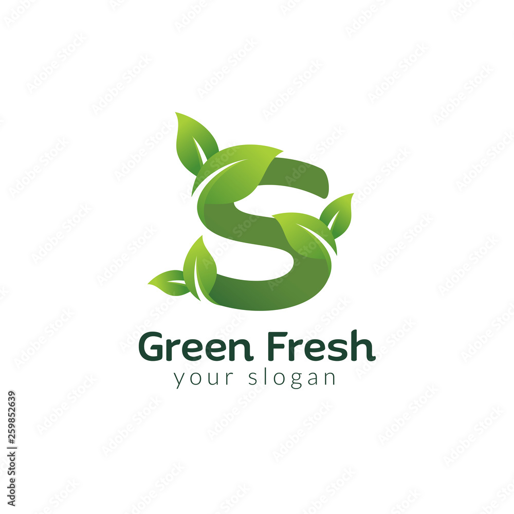 Eco green letter S logo design template. Green alphabet vector design ...