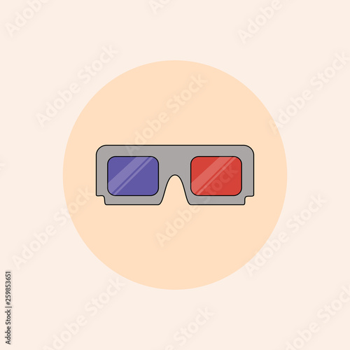 3d glasses flat icon. Cinema theme. Vector illustration.