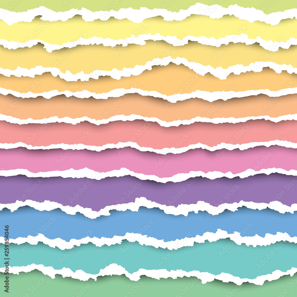 Set of colorful torn paper stripes element. Abstract paper texture with damaged edge. Vector illustration