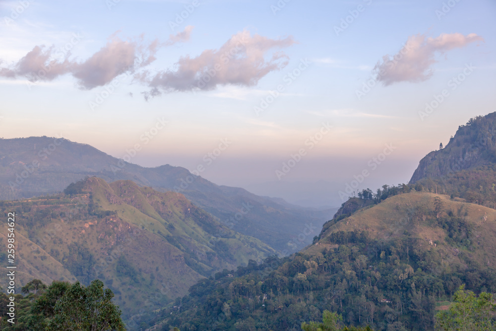 Ella mountain view. Travel to Sri Lanka. Natural beautiful summer landscape.