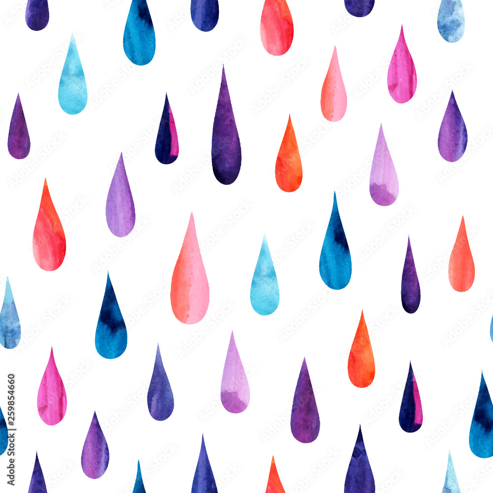 Seamless pattern with watercolor rainbow raindrops on white background. Multicolored hand drawn drops. Fashion abstract textile. Trendy vector illustration. Seamless pattern with watercolor rainbow raindrops on white background. Multicolored hand drawn drops. Fashion abstract textile. Trendy vector illustration.