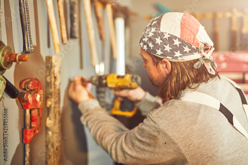 Rebuilding a garage in  a retro vintage style. photo