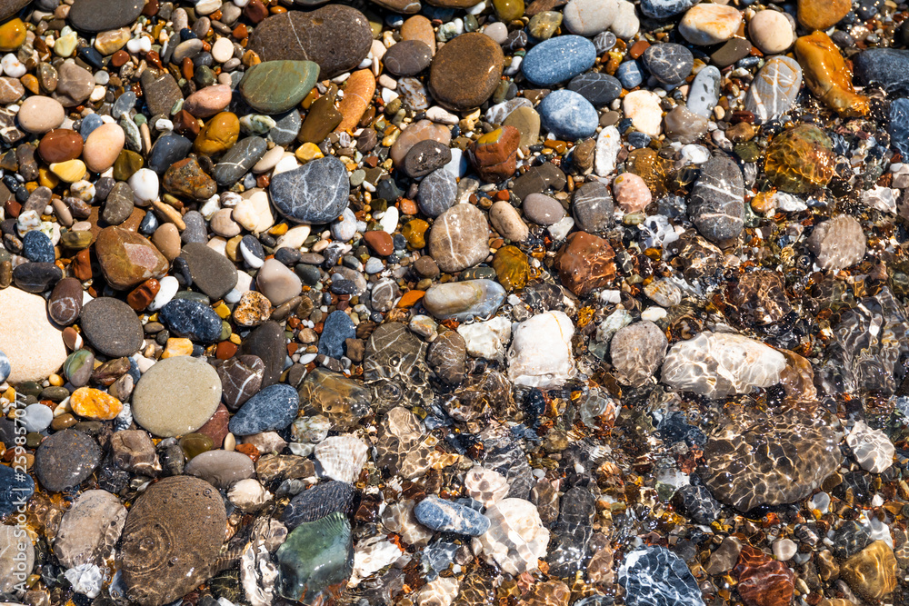 Beautiful pebbles on the beach close up Beautiful pebbles on the beach close up