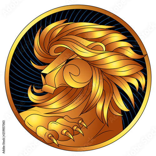 Leo, a golden zodiac sign, vector horoscope symbol