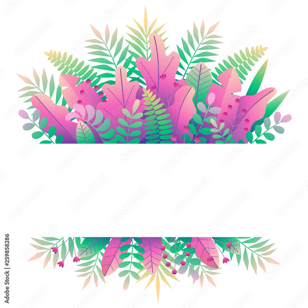 digital floral banner made with stylized cute flowers and leaves.