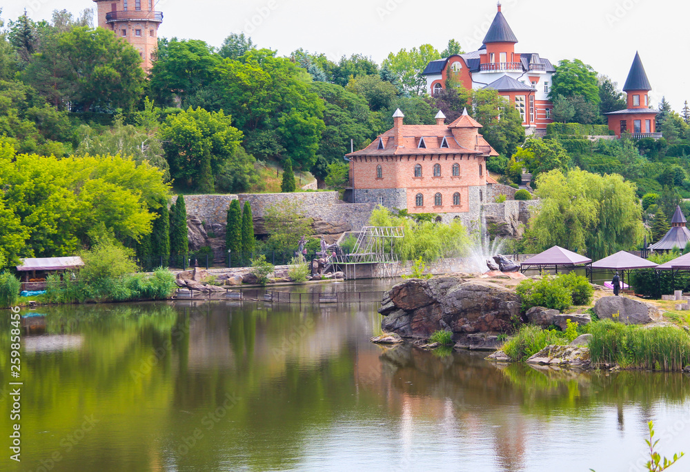 beautiful landscape. The village by the lake