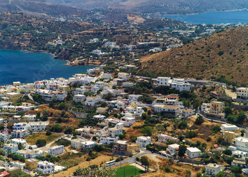 View to leros island. White houses contrast with blue sea. Greek island. © Kostas
