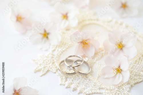 婚約指輪と桜の花びら