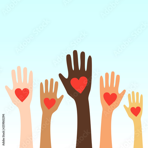 hands raising love with heart