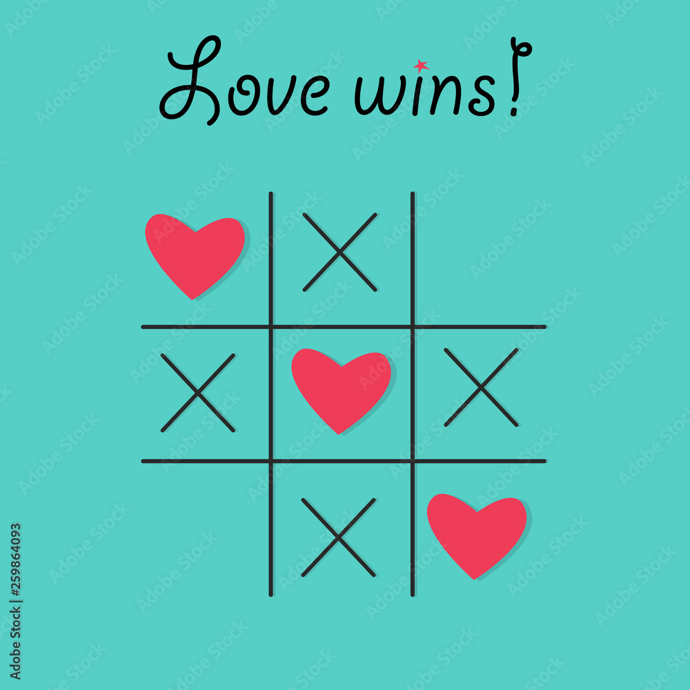 Tic tac toe game with cross and red hearts sign mark Love card Tic tac toe game with cross and red hearts sign mark Love card