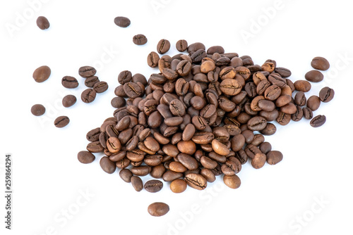 A handful of roasted coffee beans