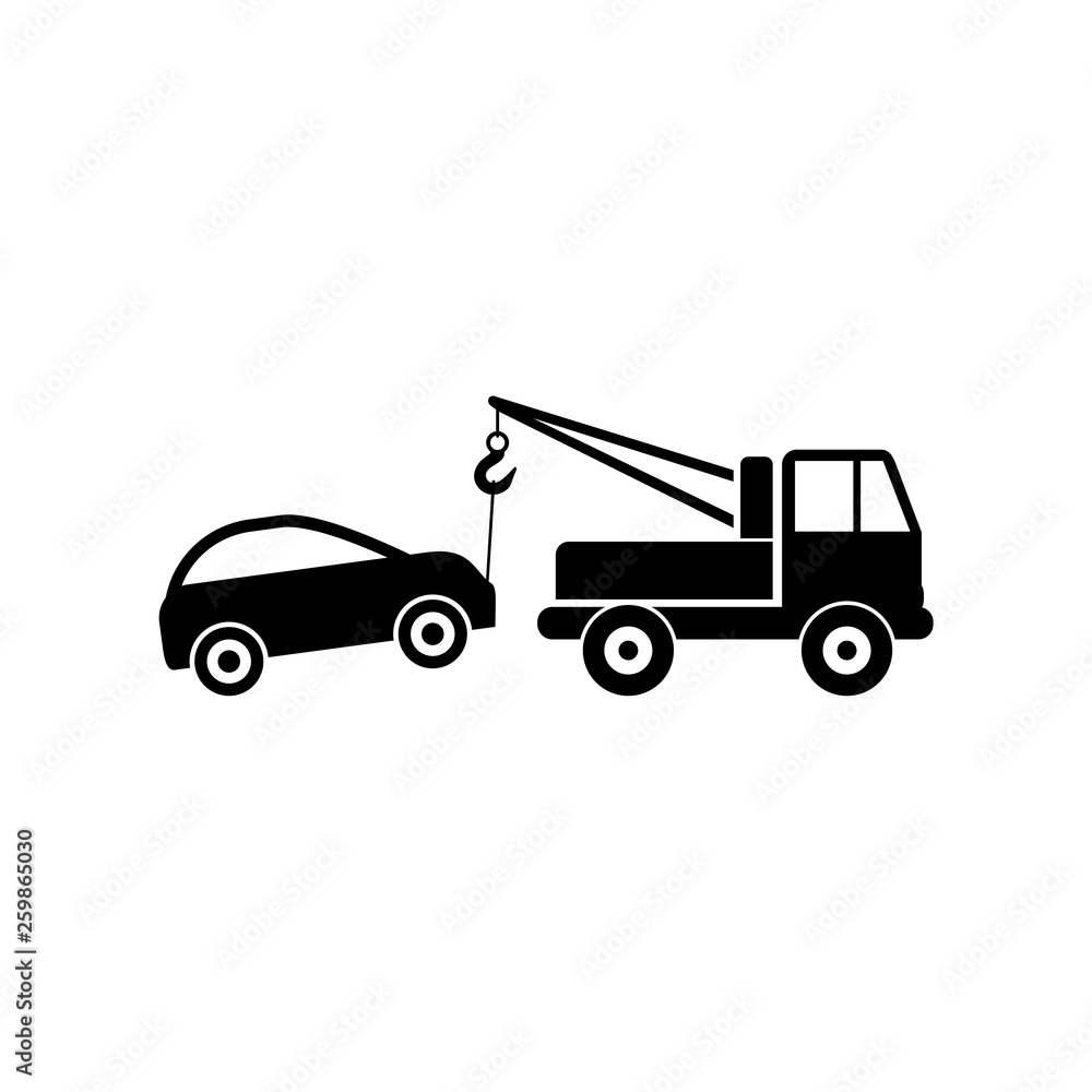 Car tow service, 24 hours, truck , isolated icon on white background Car tow service, 24 hours, truck , isolated icon on white background