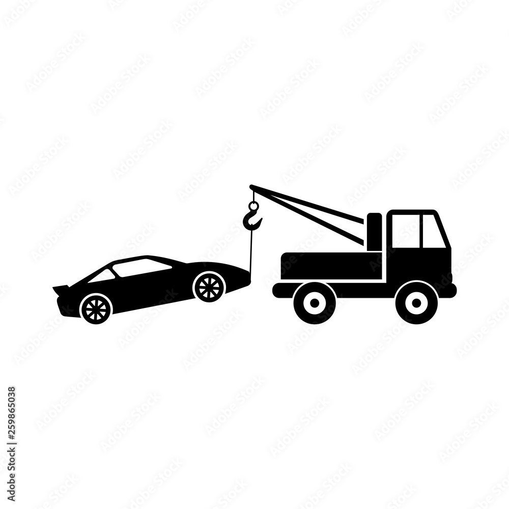 Fototapeta premium Car tow service, 24 hours, truck , isolated icon on white background