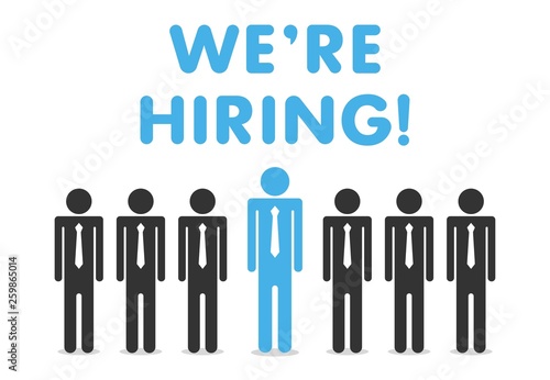We re hiring. Recruitment and choosing best candidates. Hire sign. Searching new job concept. Human resources management.