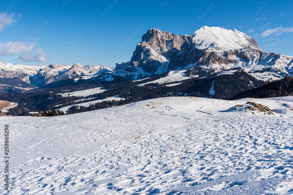 Dream atmosphere and views. Winter on the Alpe di Siusi, Dolomites. Italy Dream atmosphere and views. Winter on the Alpe di Siusi, Dolomites. Italy