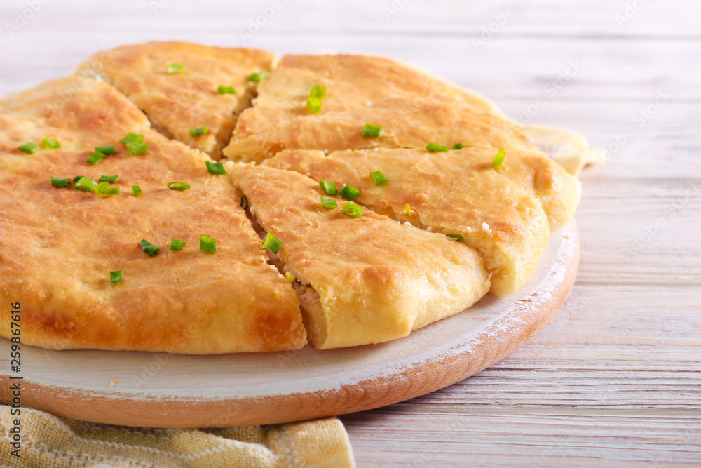 Savory pie with cheese and spring onions Savory pie with cheese and spring onions