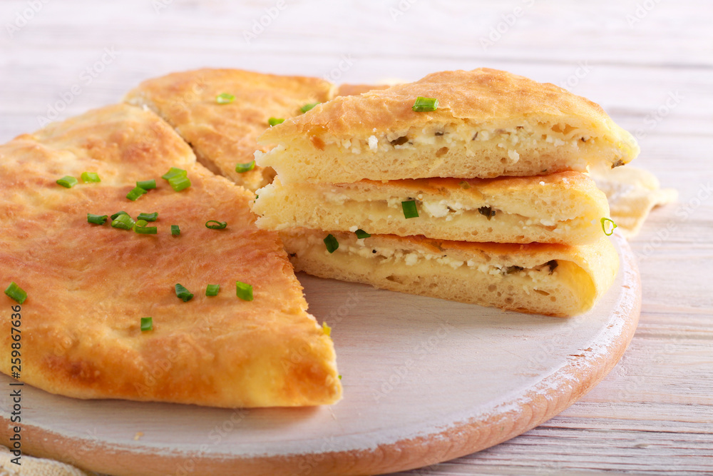 Savory pie with cheese and spring onions Savory pie with cheese and spring onions