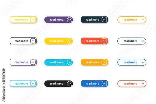 Vector set of read more modern flat buttons for web pages