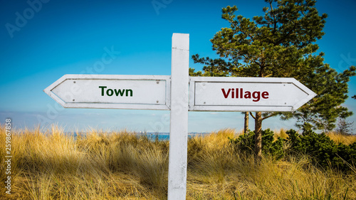 Street Sign Town versus Village