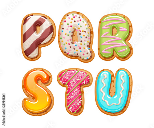 Cookies with colorful icing abc letters set.