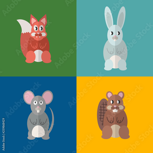 Flat design style animal avatar icon set. Vector illustration.